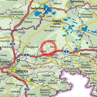Landkarte Elstra - Halštrow