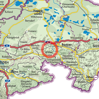Landkarte Doberschau-Gaußig - Dobruša-Huska
