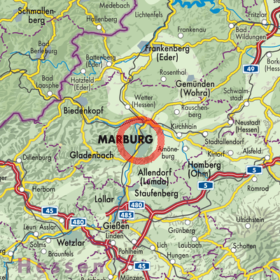 Landkarte Marburg