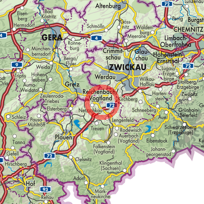 Landkarte Reichenbach im Vogtland