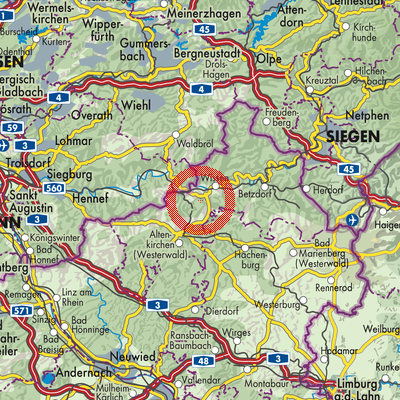 Landkarte Seelbach bei Hamm (Sieg)
