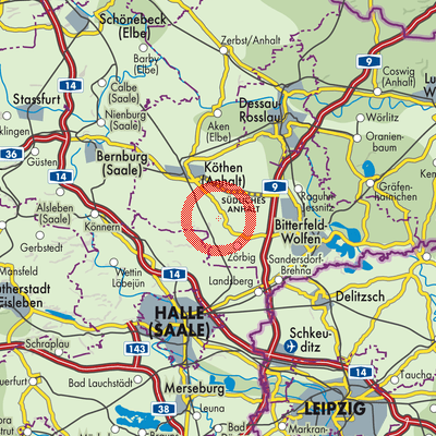 Landkarte Südliches Anhalt
