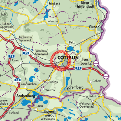 Landkarte Cottbus - Chóśebuz