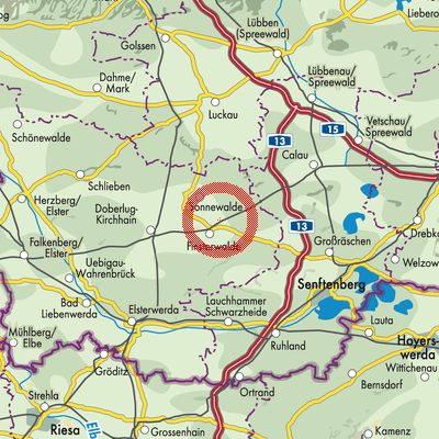 Landkarte Massen-Niederlausitz
