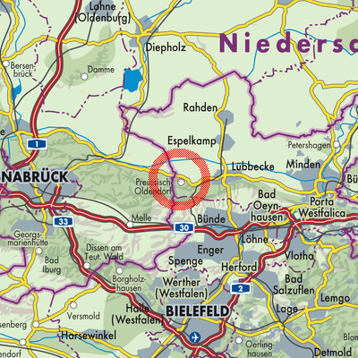 Landkarte Preußisch Oldendorf